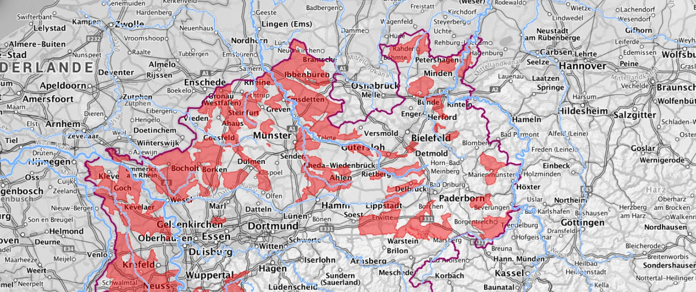 Bild der Gebiete, die mit Nitrat belastete sind